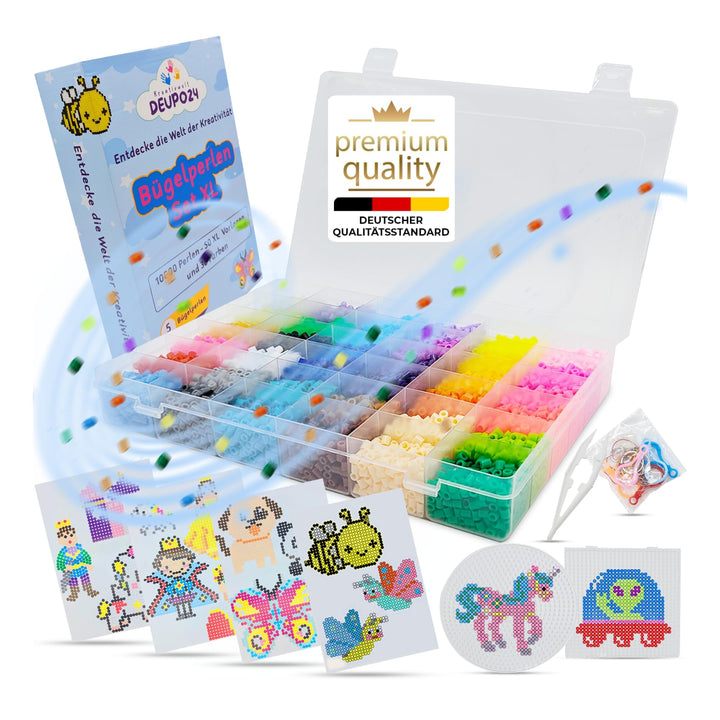 DEUPO24 Bügelperlen Set 5mm, 36 Farben, 10000 Perlen, Steckperlen mit Platten Bügelperlen Gross, Kin