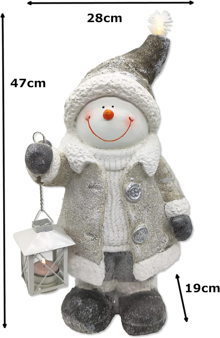 DARO DEKO Winterfigur Schneemann mit LED und Windlicht Laterne 28 x 47cm Dekofigur Weihnachtsdeko Sc