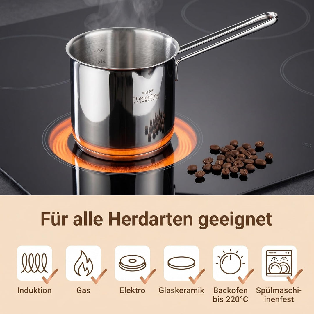 ROSMARINO Edelstahl-Induktions-Mokka-Kanne 785 ml - model 2025 - Moderne Türkische Cezve-Kaffeekanne
