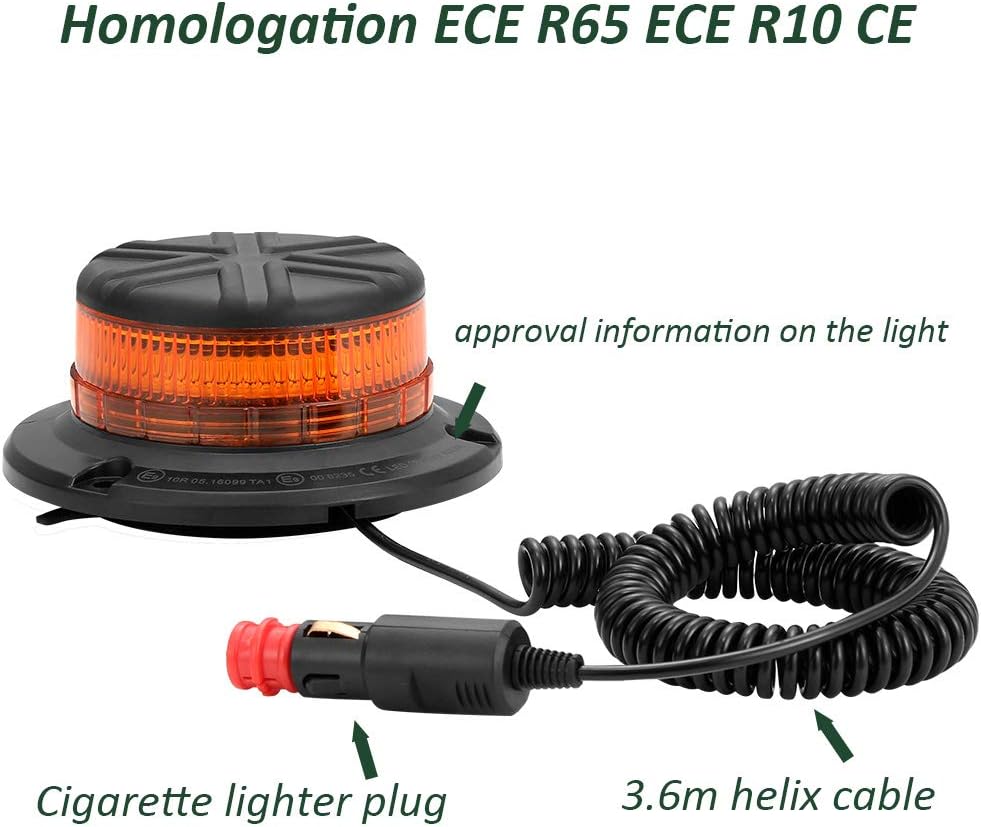 D-TECH 12/24V LED Frontblitzer Rundumleuchte Amber Notlicht-Leuchtfeuer für LKWs Traktoren Orange Ru