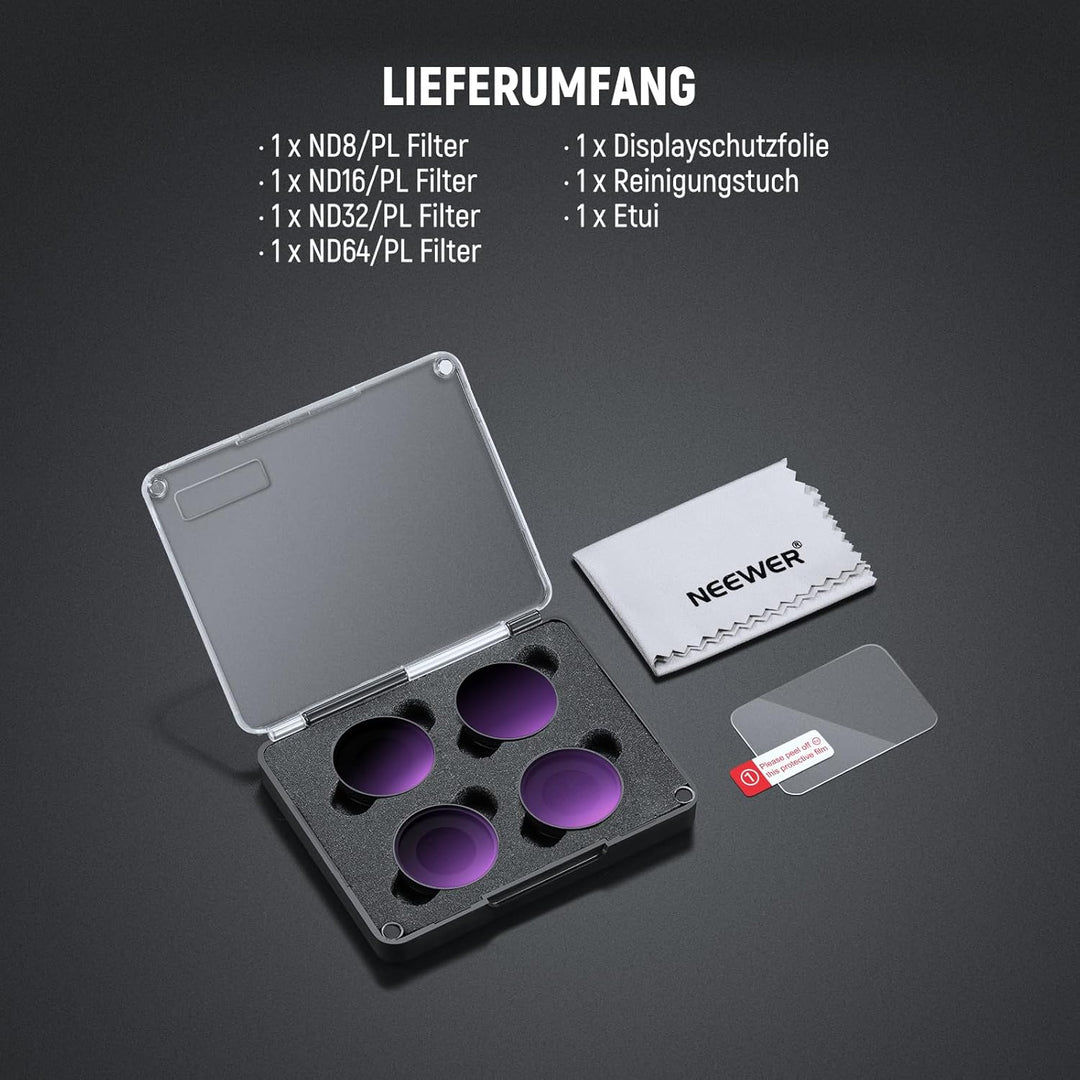 NEEWER ND/PL Filter Set Kompatibel mit DJI Osmo Nano (ND8/PL+ND16/PL+ND32/PL+ND64/PL), 4er Pack, auf