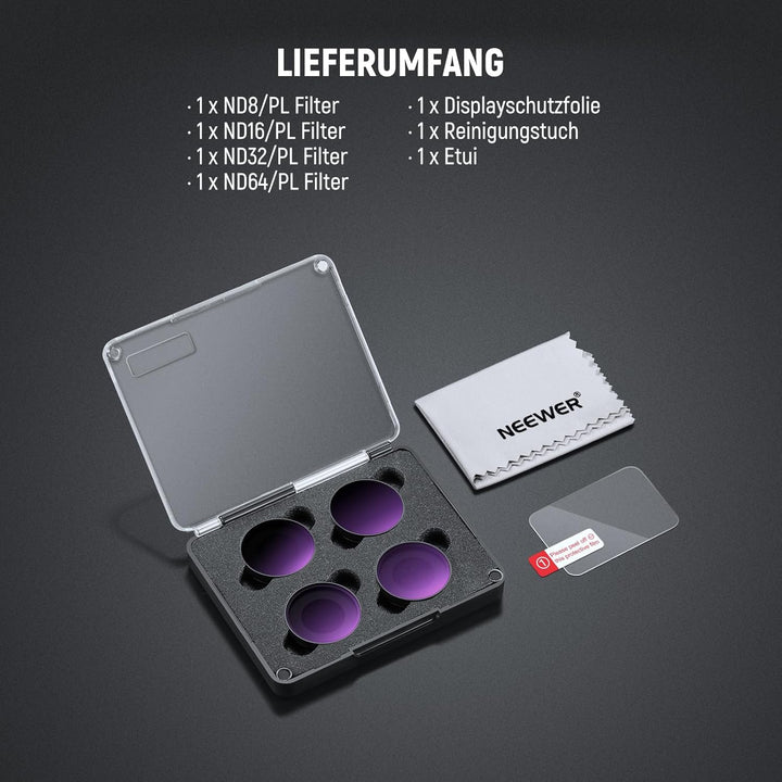 NEEWER ND/PL Filter Set Kompatibel mit DJI Osmo Nano (ND8/PL+ND16/PL+ND32/PL+ND64/PL), 4er Pack, auf