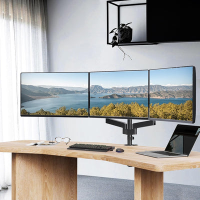 WORLDLIFT Monitor Halterung 3 Monitore, Premium Aluminium 3 Monitor Halterung für 17"-27" LED LCD Bi
