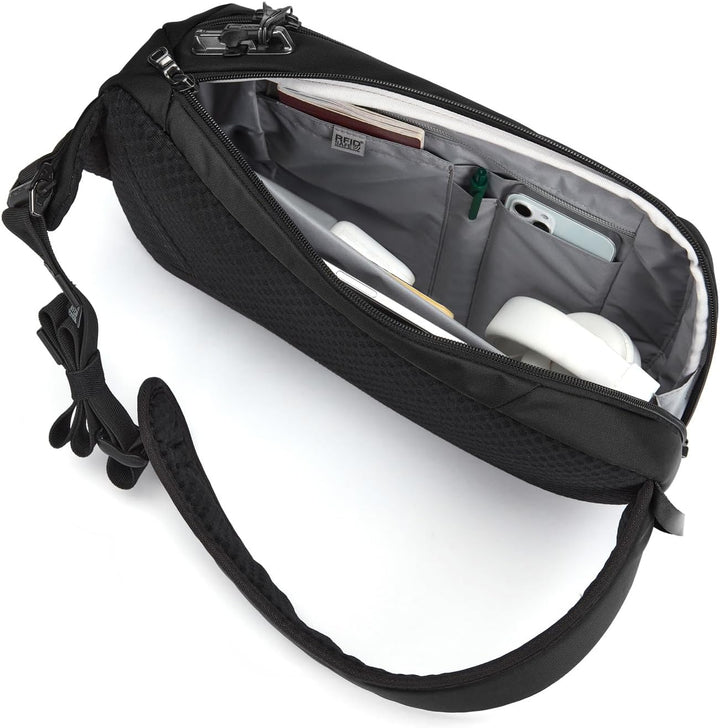 Pacsafe Vibe 325 - Anti-Diebstahl Cross-Body-Bag, Umhängetasche, Sling Bag Schwarz (Jet Black 130),
