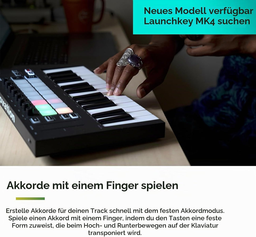Novation Launchkey Mini [MK3] – Tragbarer USB/MIDI-Keyboard-Controller mit 25 Tasten und DAW-Integra