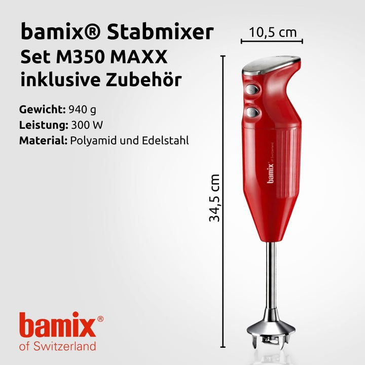 bamix Stabmixer Set M350 MAXX inkl. Ständer, 2 Becher, 4 Aufsteckteile, Processor, Spachtel, Reinigu