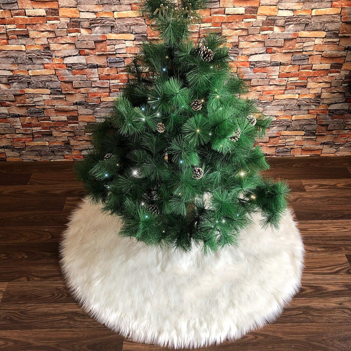 Weihnachtsbaumrock aus Kunstfell, 90 cm, grosser schneeweisser Weihnachtsbaum-Plüschrock für Innen-