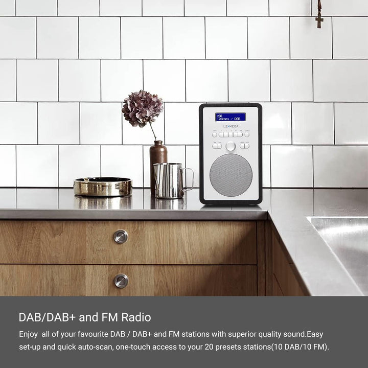 LEMEGA CR2+ DAB/DAB+ Digitalradio,UKW-Digitalradio,DAB-Radio Netzbetrieben,Doppelter Wecker,Küchen-S
