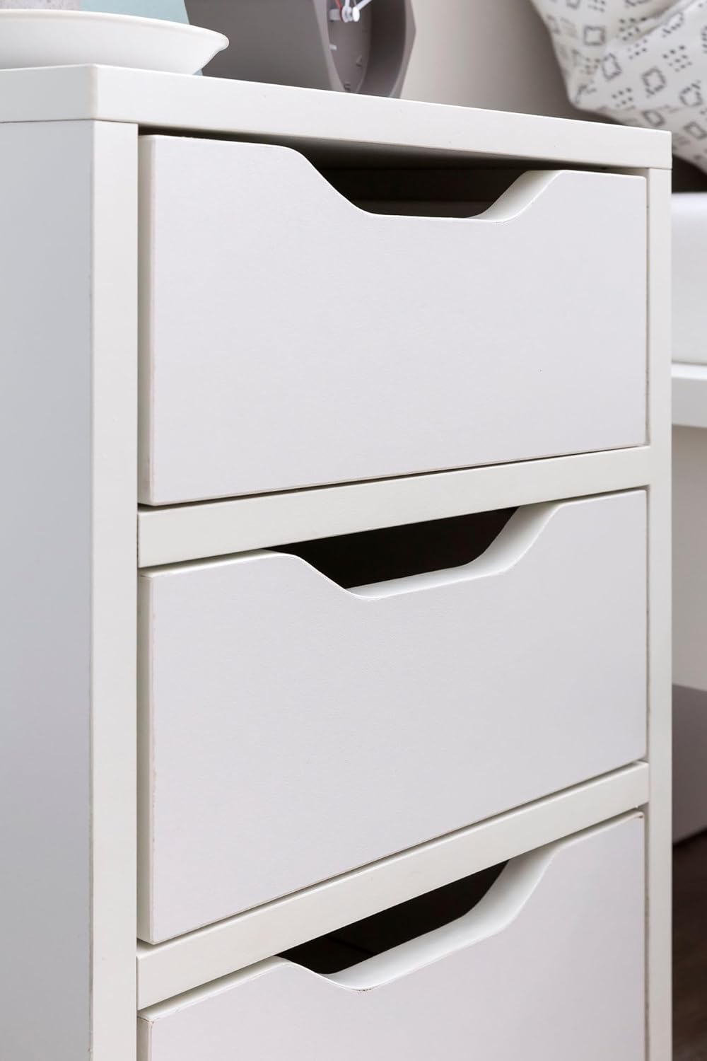 Wohnling Nachtkonsole WL5.704 31x49x31 cm Weiss Matt mit 3 Schubladen | Weisse Nachtkommode mit Stau
