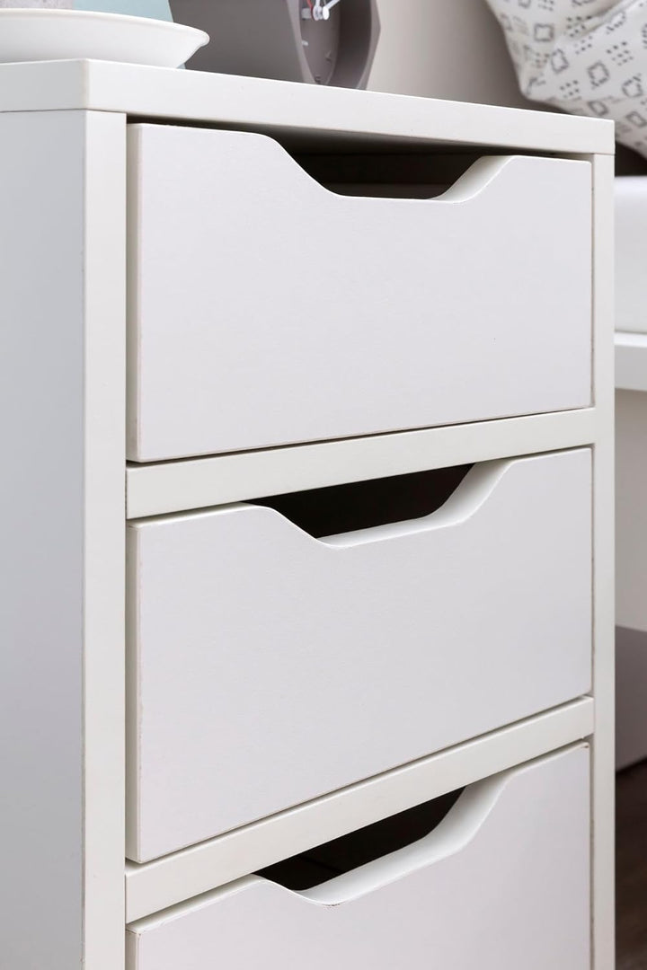 Wohnling Nachtkonsole WL5.704 31x49x31 cm Weiss Matt mit 3 Schubladen | Weisse Nachtkommode mit Stau