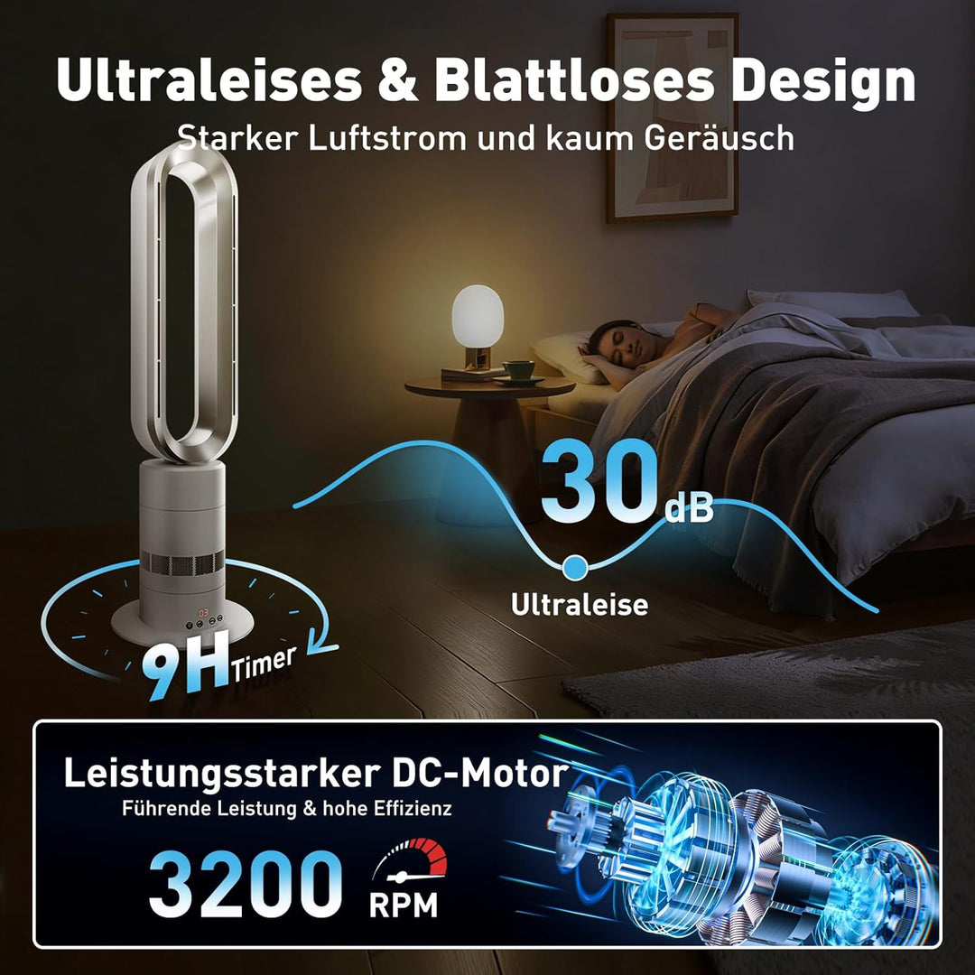 TP18Pro 2-in-1 Bladeless Turmventilator - Heizgerät & Kühlventilator, 10 Kühl- & 3 Heizstufen, Fernb