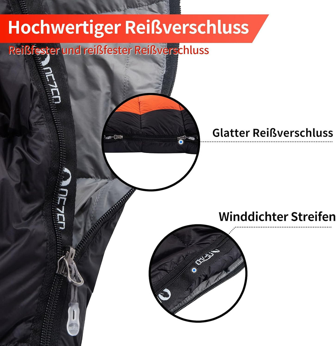 Daunenschlafsack,schlafsack kleines packmass , 600FP+ Premium-Daunen, 12°C bis -24°C, leicht und war