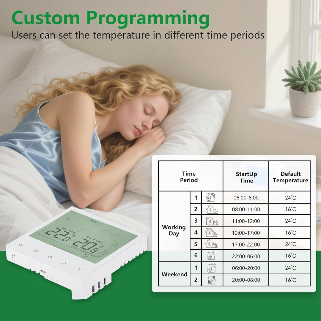 Wengart Raumthermostat WG933 für Gastherme &amp; Wasserfussbodenheizung – Dual-Ausgang: 230V 3A &amp; Potent