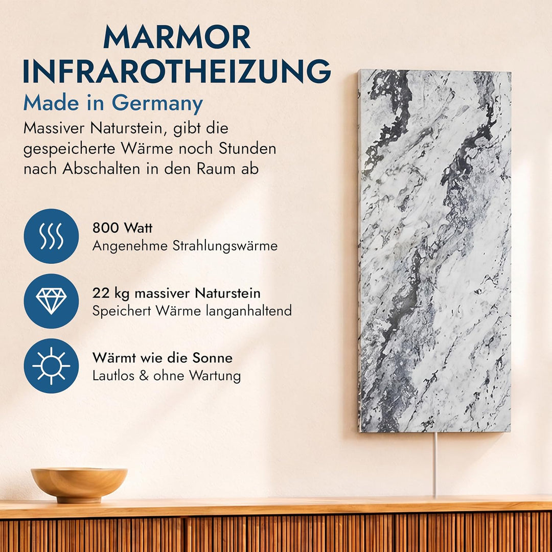 Marwona Naturstein Infrarotheizung 800 Watt mit Digitalthermostat I Energiesparende Infrarot Wandhei