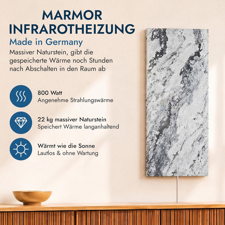 Marwona Naturstein Infrarotheizung 800 Watt mit Digitalthermostat I Energiesparende Infrarot Wandhei