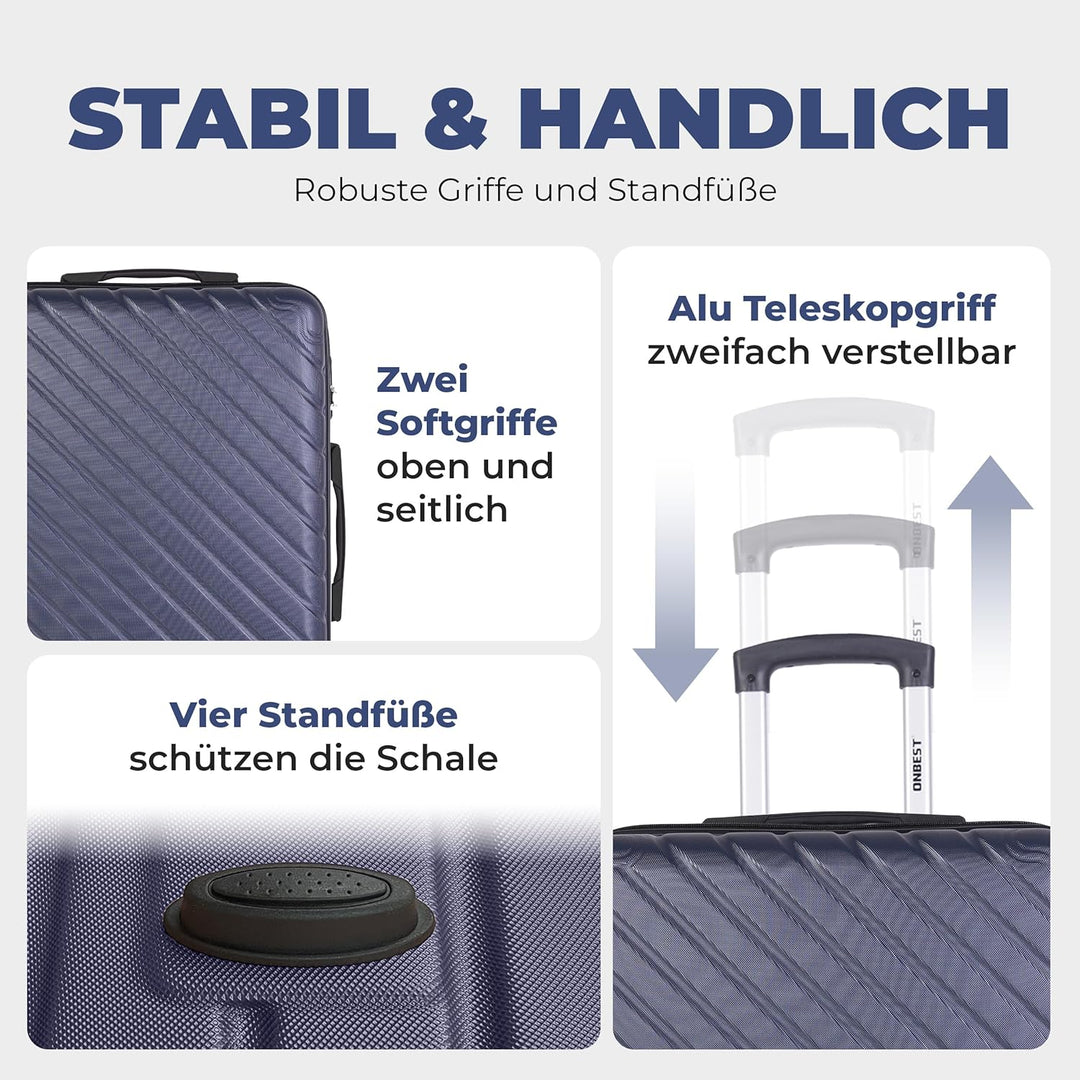 3erKoffersetXXL Komplettpaket – Sichere und leichte ABS Hartschalenkoffer 20"24"28" mit Rollen – Rei