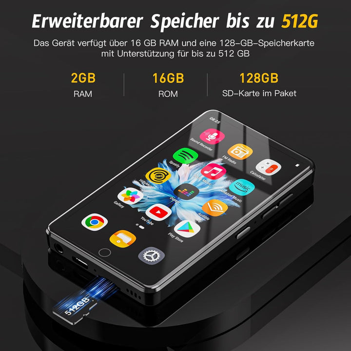 144 GB MP3 Player with WiFi and Bluetooth, 4.02 Inch IPS HD Touch Screen, MP4 Player with Speakers,
