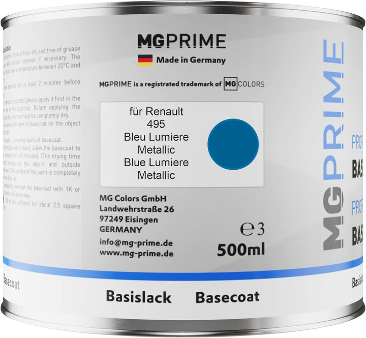 MG PRIME Autolack Set Dose spritzfertig für Renault 495 Bleu Lumiere Metallic/Blue Lumiere Metallic