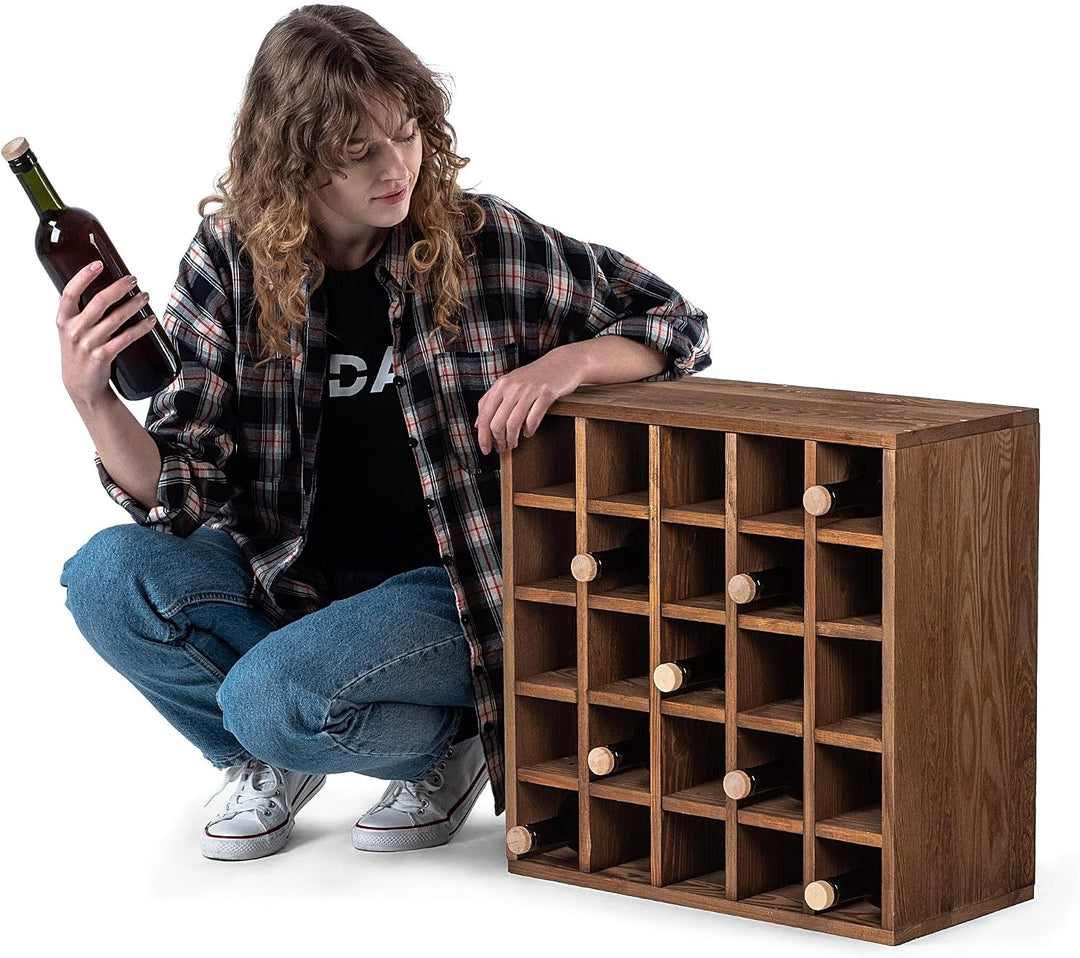 KADAX Weinregal aus Holz, 52 x 25.5 x 52 cm, Weinständer stapelbar, Regal für Flaschen, Weinschrank