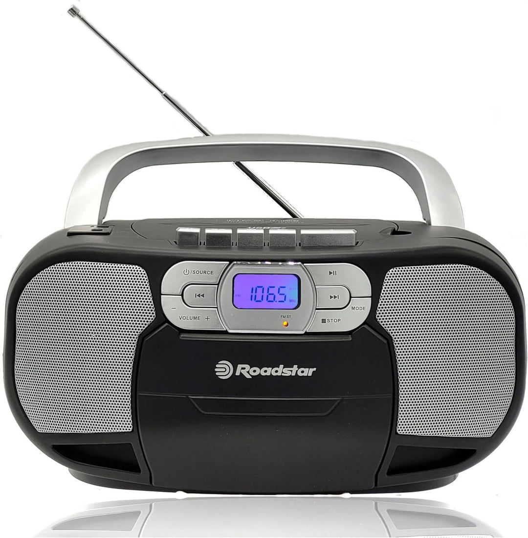 Roadstar RCR-4635UMP/BK Tragbares CD-Radio Kassette, Digitalradio PLL FM-Radio, Boombox CD-MP3-Playe