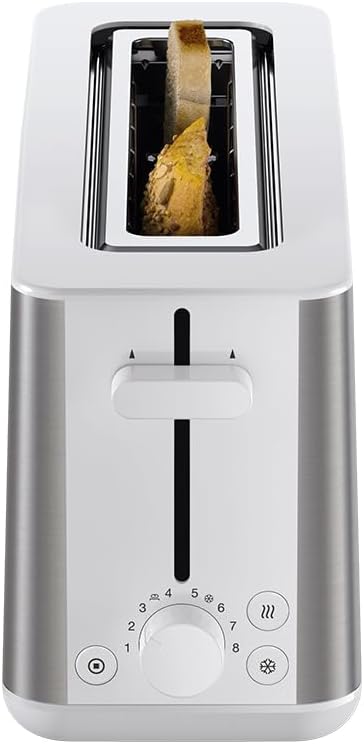 Braun Toaster PurShine HT 1610 WH, 25cm Brot Schlitz, 8 Bräunungsgrade, Aufwärm- & Auftaufunktion, B