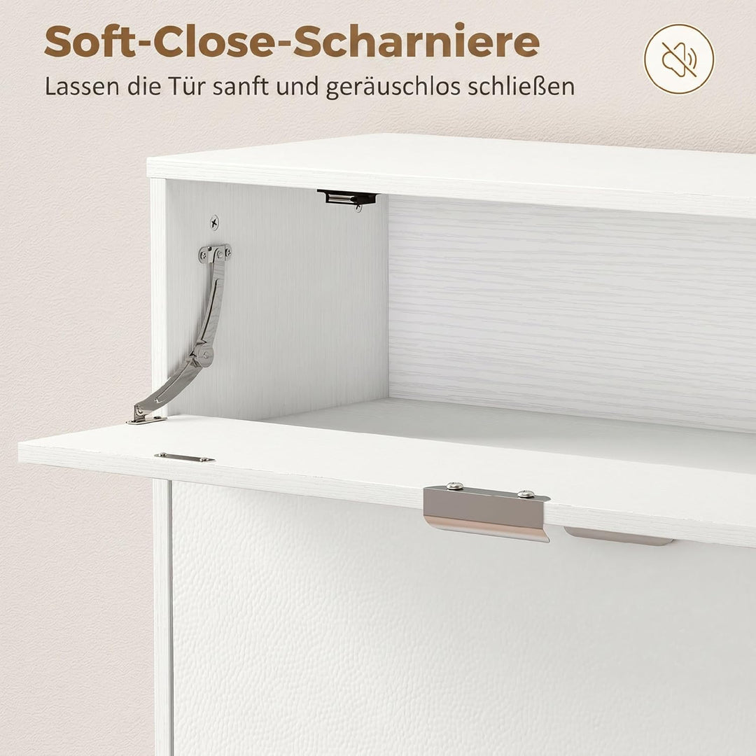 HOMCOM Schuhschrank mit 2 Klappen, Schmal Schuhkipper mit 2 Soft-Close-Türen mit Lederoptik, Verstel