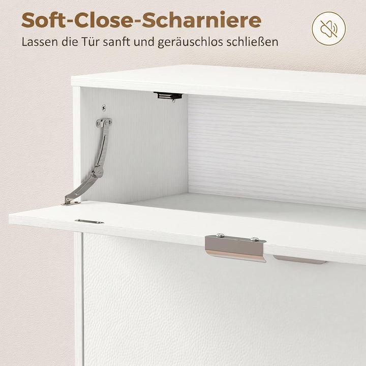 HOMCOM Schuhschrank mit 2 Klappen, Schmal Schuhkipper mit 2 Soft-Close-Türen mit Lederoptik, Verstel