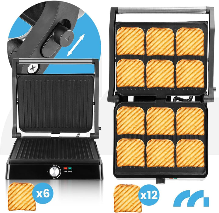 MalTec Kontaktgrill - Einstellbare Temperatur 180° aufklappbar. Grosse Grillfläche und hohe Power-Le