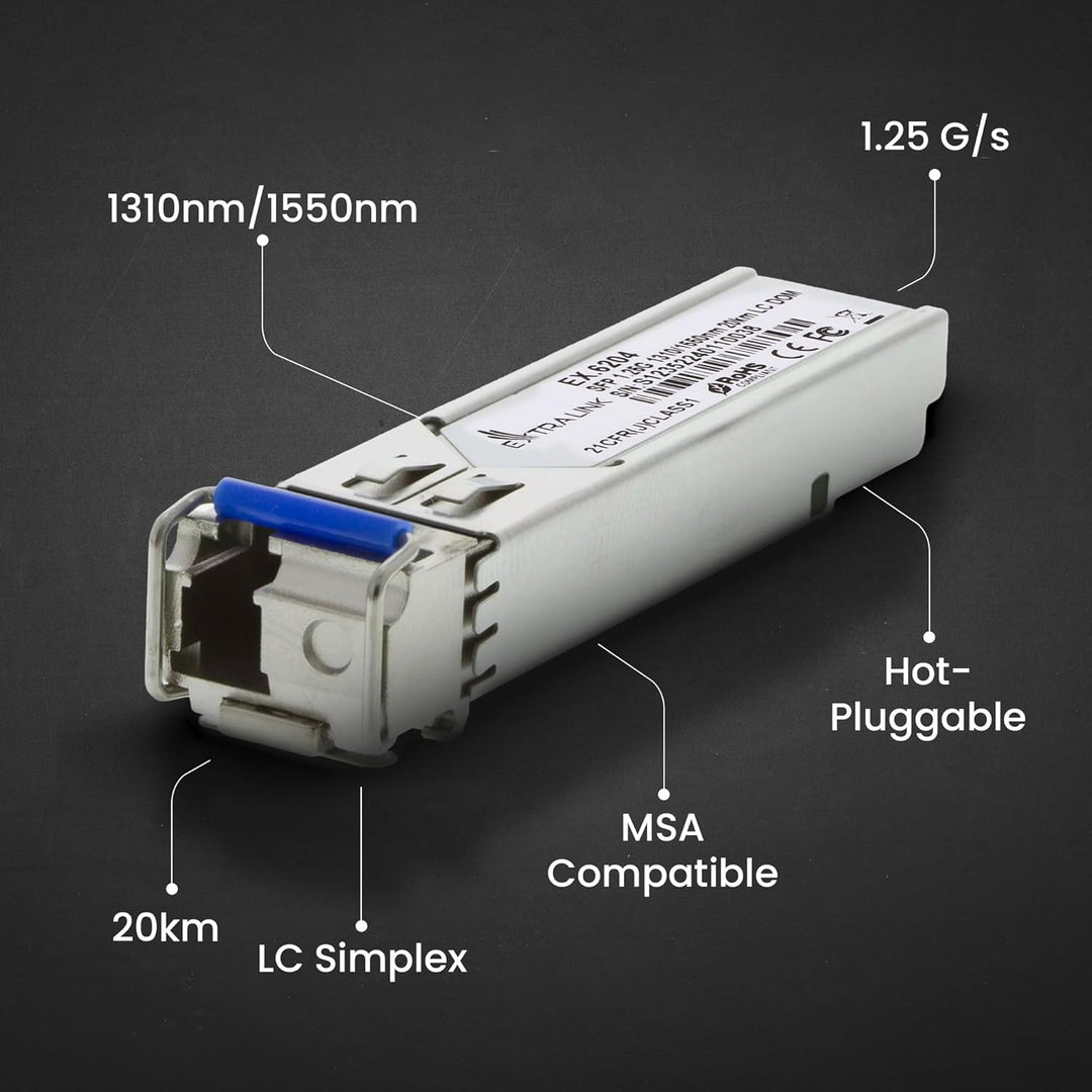 Extralink WDM SFP Modul Singlemode 1.25G LC 1310/1550nm bis 20km – Kompatibel mit Ubiquiti UniFi Net