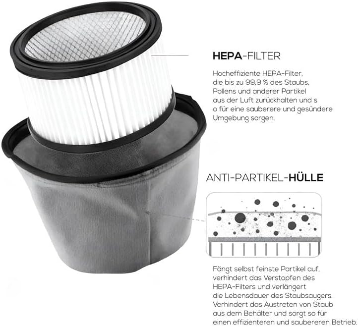 Aschesauger für Kamine, Pellets und Grills - 1.200W Leistung - 20 L Fassungsvermögen - Aus Edelstahl