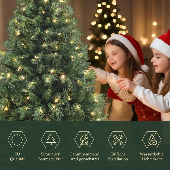 SALCAR Künstlicher Weihnachtsbaum mit Beleuchtung 180 cm, Tannenbaum Künstlich mit Handschuhen und 2