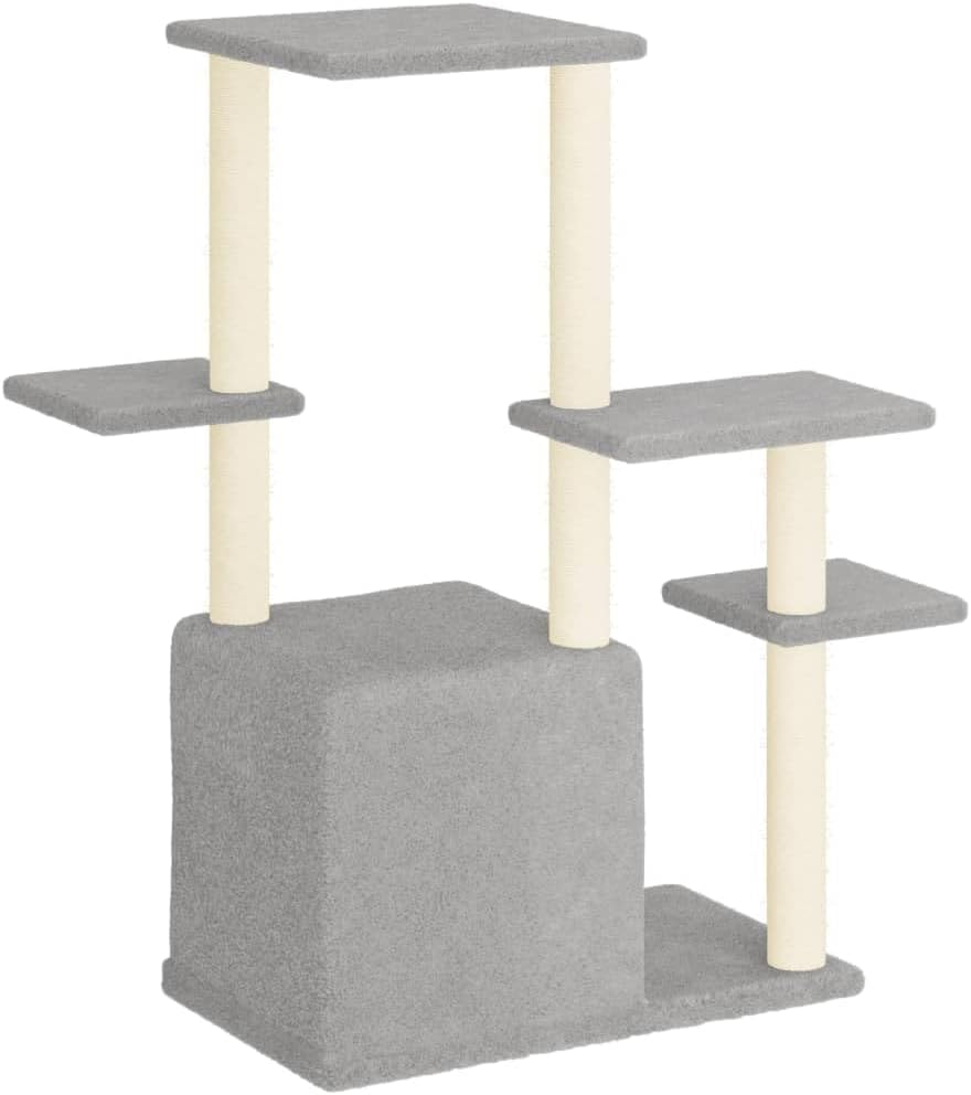 Kratzbaum mit Sisal-Kratzsäulen für Katzen 97,5 cm höhenverstellbar, Holz-Wohnung mit Hängematte, Li