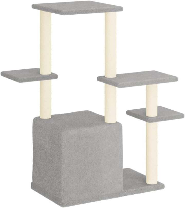 Kratzbaum mit Sisal-Kratzsäulen für Katzen 97,5 cm höhenverstellbar, Holz-Wohnung mit Hängematte, Li