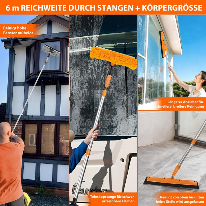 4.5M Fensterwischer Teleskop Fuer Fenster: 2 in 1 Fensterputzer Putzen Set Profi Abzieher Fensterabz