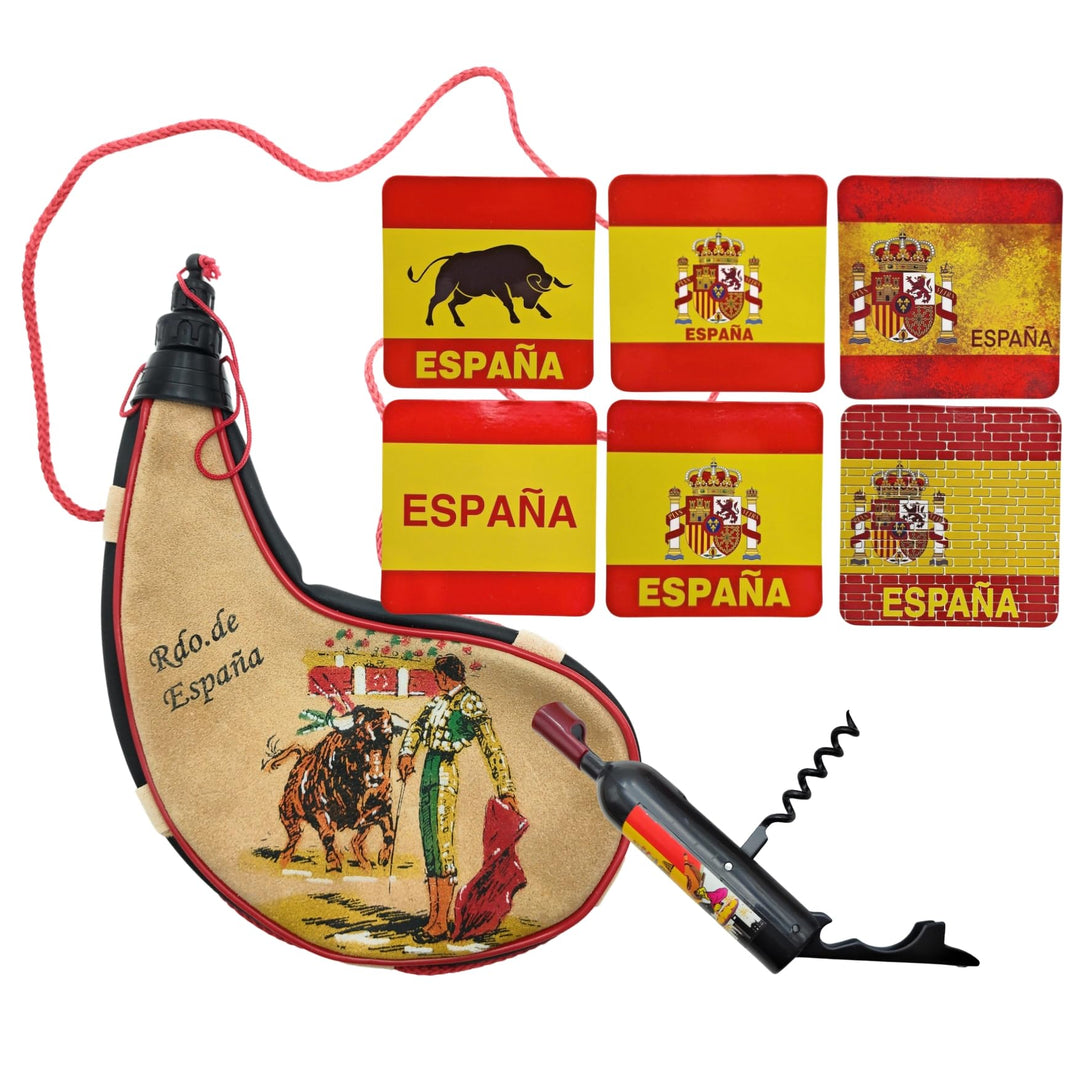Set mit Flachmann und Flaschenöffner mit spanischem Wappen (Flaschenöffner und Flaschenöffner) Flach