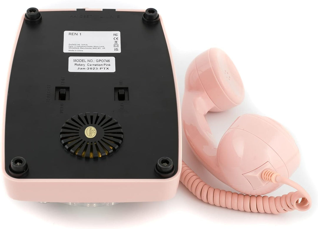 GPO 746ROTARYPINK Retro Telefon mit Wählscheibe im 70er Jahre Design Pink- Nelke Rosa, Pink- Nelke R