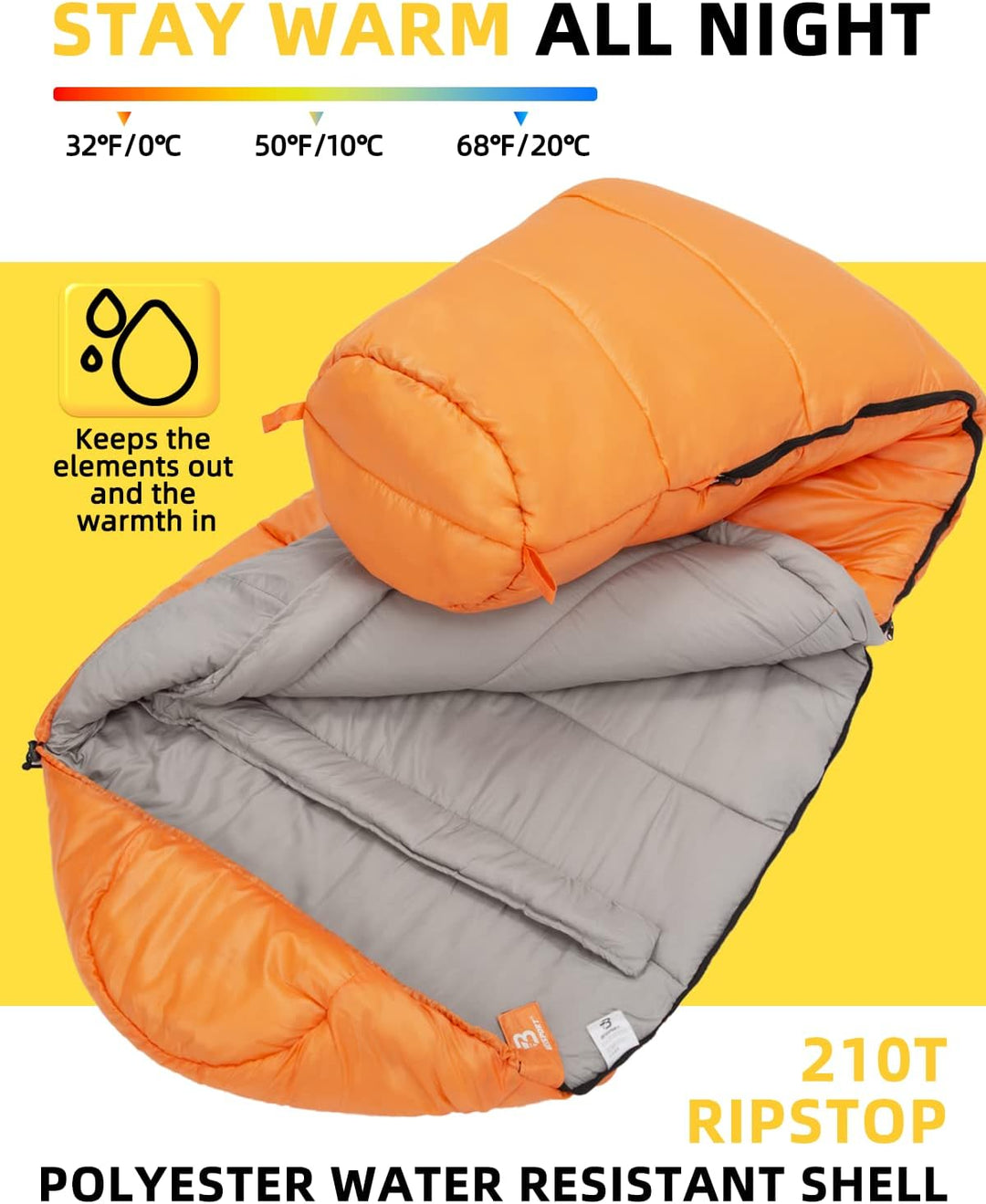 Bessport Schlafsack -10 ℃ - 15 ℃ 4 Jahreszeiten Winter Mumienschlafsack Wasserabweisend Schlafsack f