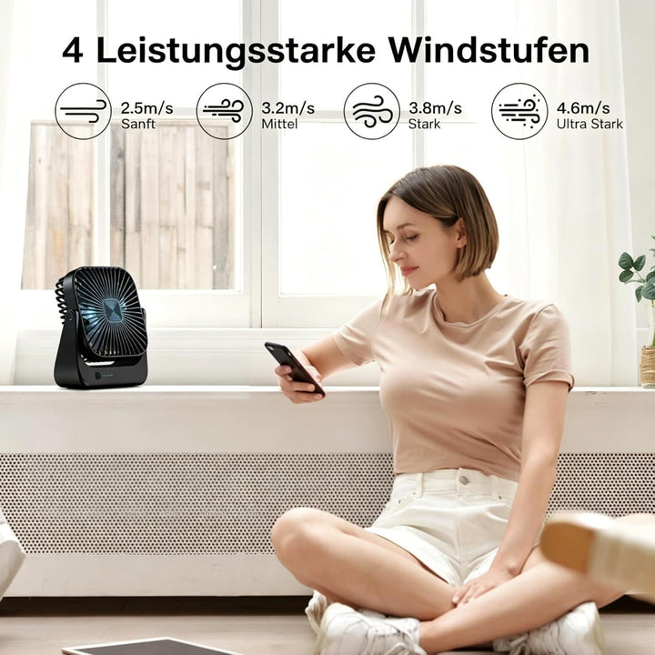Tragbarer Schreibtischventilator, 4 Geschwindigkeiten persönlicher Desktop-Ventilator, 4000mAh Aufla