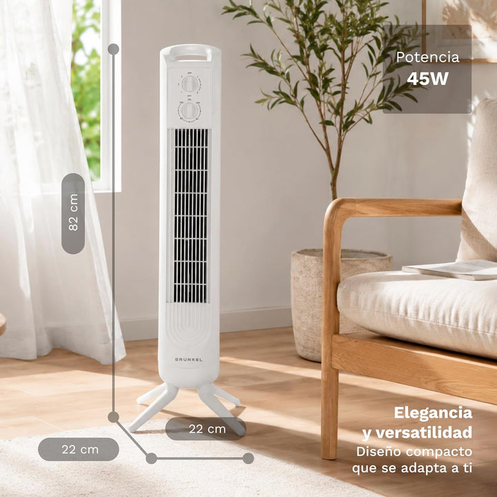 Grunkel Turmventilator TF-324BL mit Leistung: 45 W, 3 Geschwindigkeitsstufen, Oszillation 90°, leise