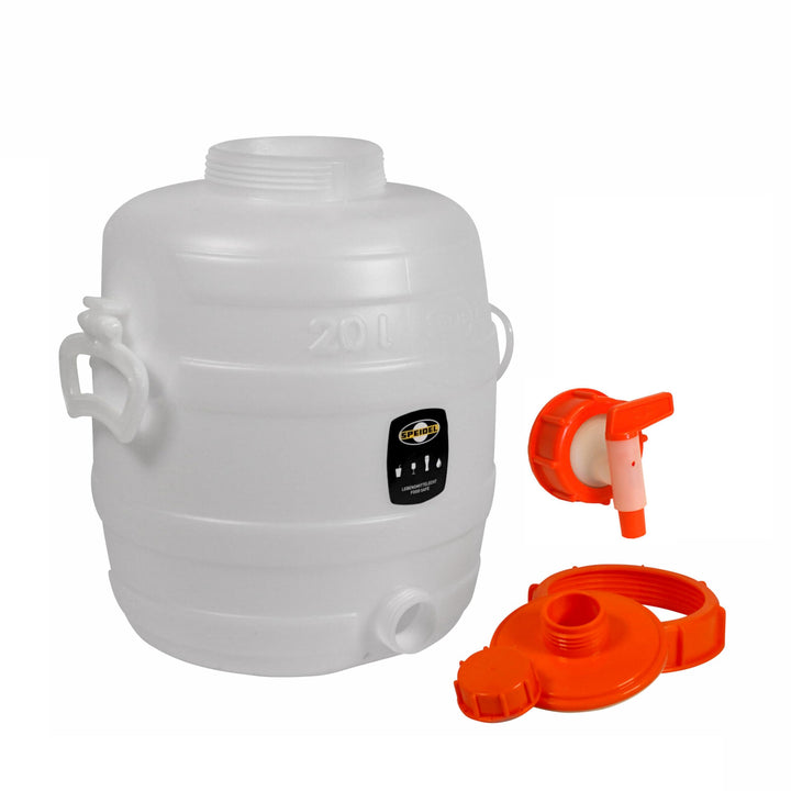 Lebensmittelechtes Getränkefass Mostfass Gärfass (20 Liter rund mit NW15 Auslaufhahn), 20 Liter rund