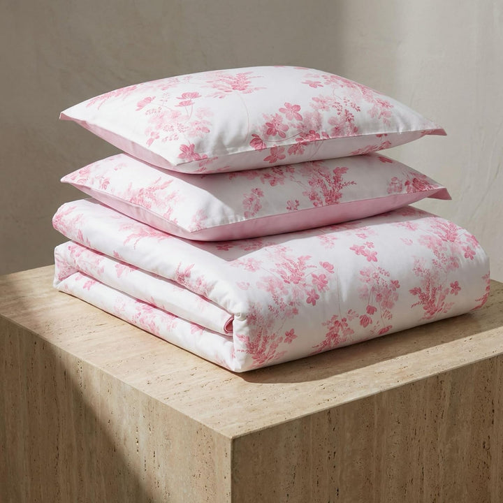 LERUUM Bettwäsche-Set 135x200 Baumwolle Reversibel Blumen Streifen Rosa Bettbezug (Rosa 135 x 200 +