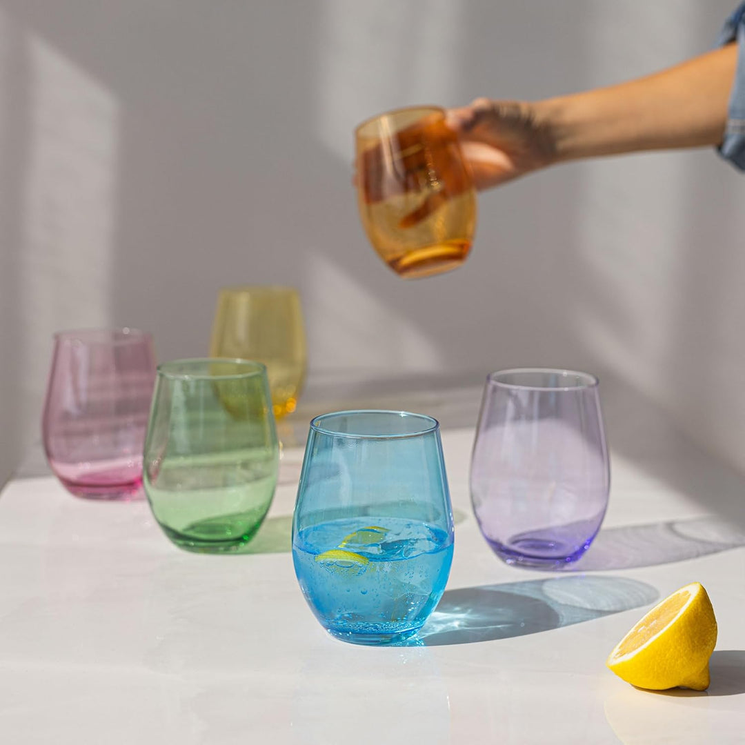 TREND FOR HOME Cocktailgläser 624 ml Bunte Gläser Set von 6 Sektgläser Longdrinkgläser Wassergläser