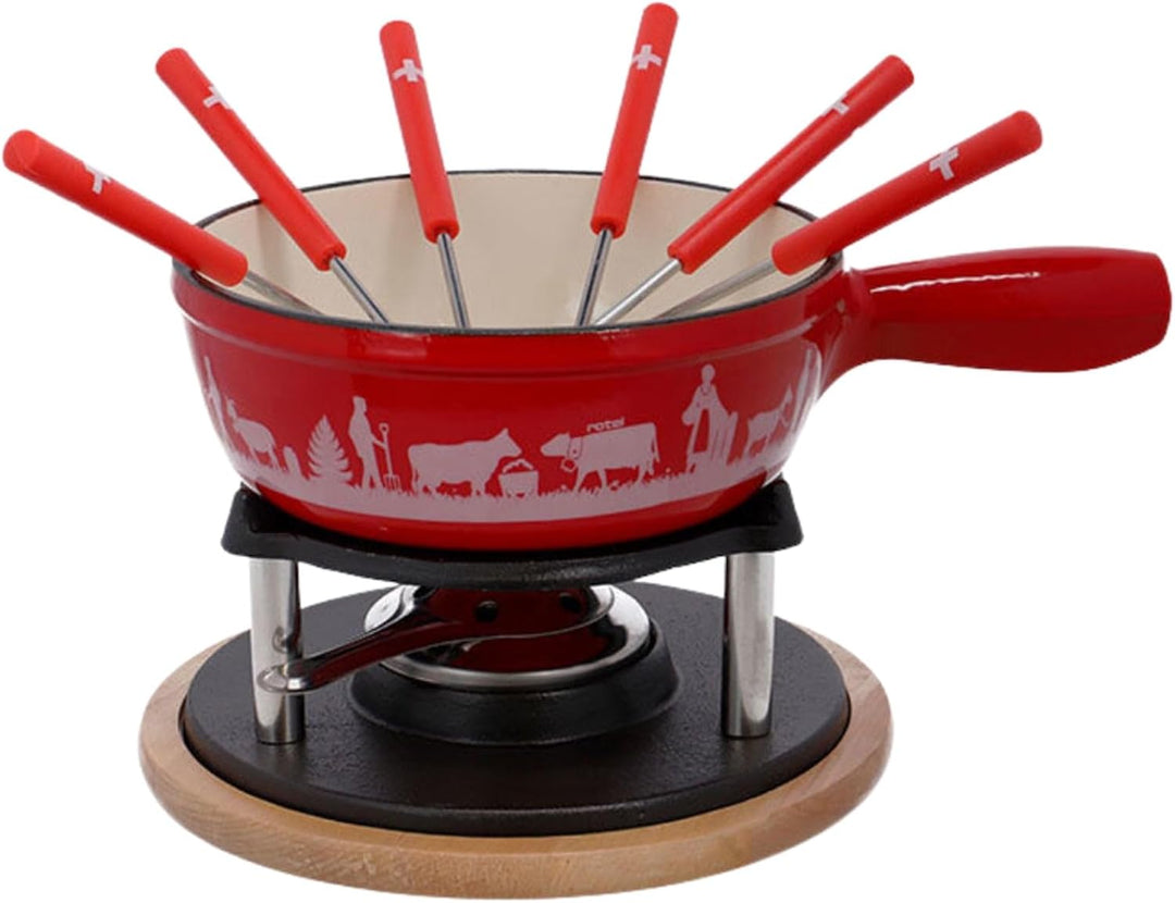 Rotel 1510150 Käsefondue-Set, Fondue-Fondue aus Gusseisen und 6 Gabeln, Rot, Gusseisen, 31,5 x 17,5