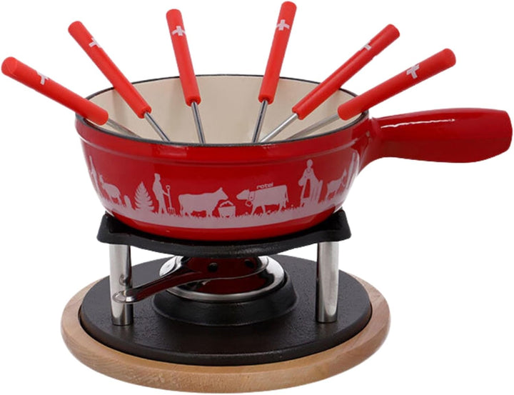 Rotel 1510150 Käsefondue-Set, Fondue-Fondue aus Gusseisen und 6 Gabeln, Rot, Gusseisen, 31,5 x 17,5
