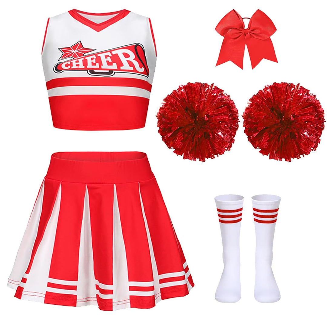 Kostüm Pompom Karneval Mädchen Kostüm Cheerleader Mädchen mit Haarspange Schleife Majorette Stick Po