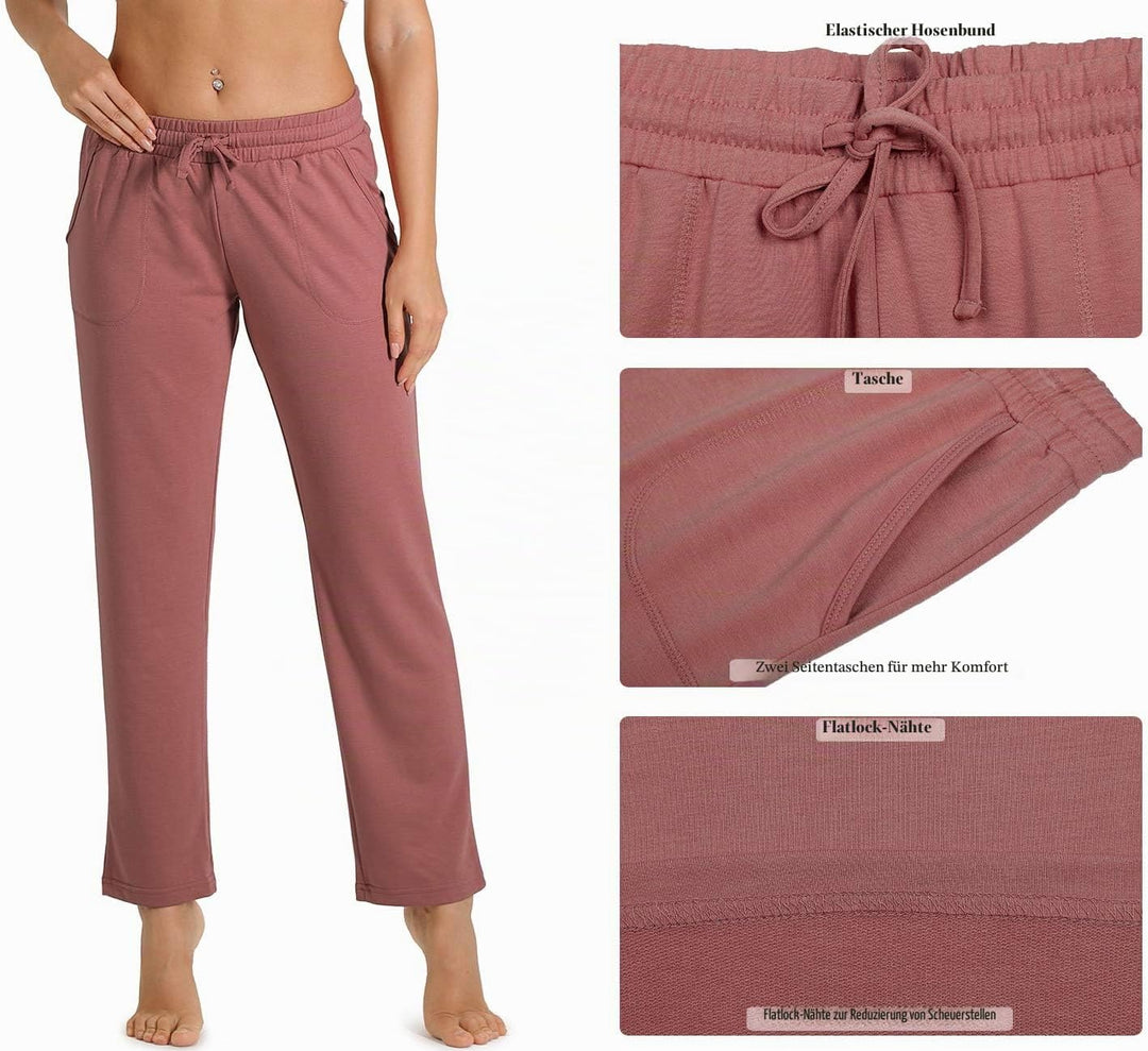 icyzone Damen Jogginghose Sweathose Lang Sporthose Freizeithose geradem Bein Hose mit Tunnelzug M Ra