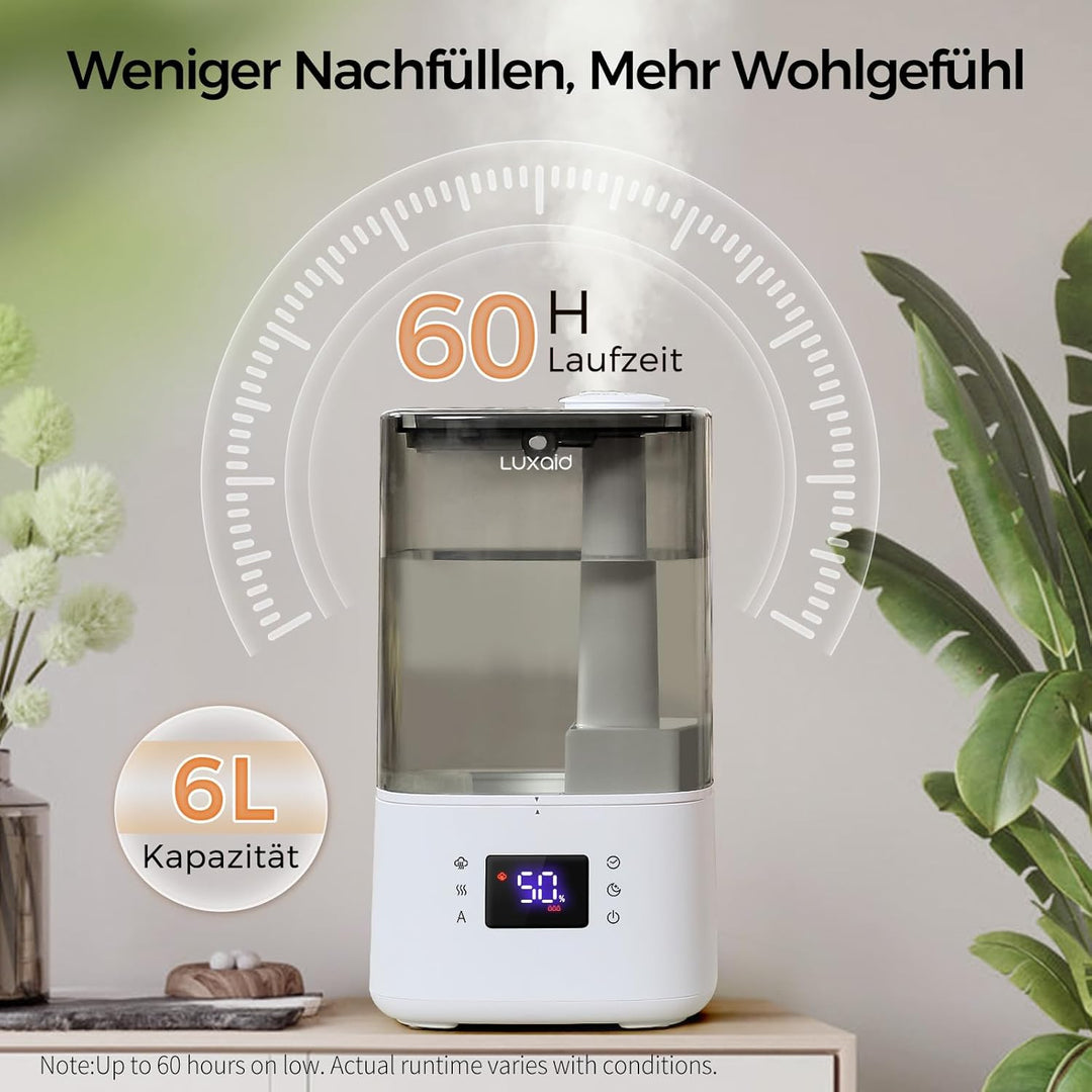 6L Luxaid Warm- und Kaltnebel Luftbefeuchter Schlafzimmer Grosse Räume mit Fernbedienung & Hygrostat