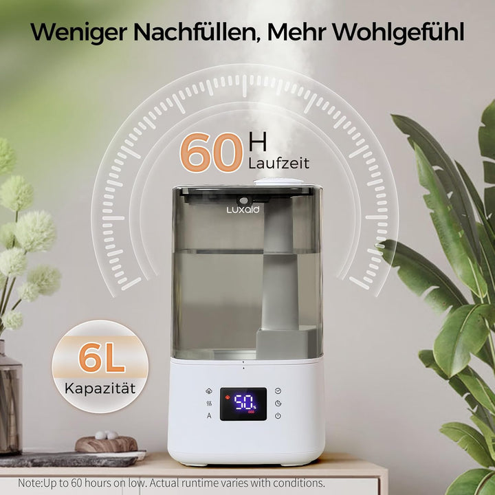 6L Luxaid Warm- und Kaltnebel Luftbefeuchter Schlafzimmer Grosse Räume mit Fernbedienung & Hygrostat