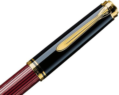 Pelikan Füllhalter Souverän 600, Schwarz-Rot, Feder M (mittel), hochwertiger Kolbenfüller im Geschen