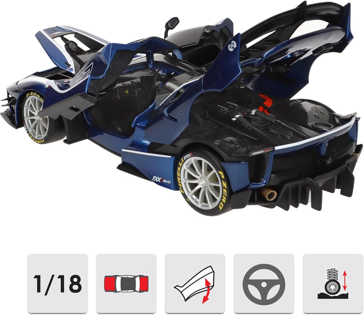 Bburago Ferrari FXX-K EVO: Modellauto im Massstab 1:18, Ferrari Race & Play Serie, Türen, Kofferraum